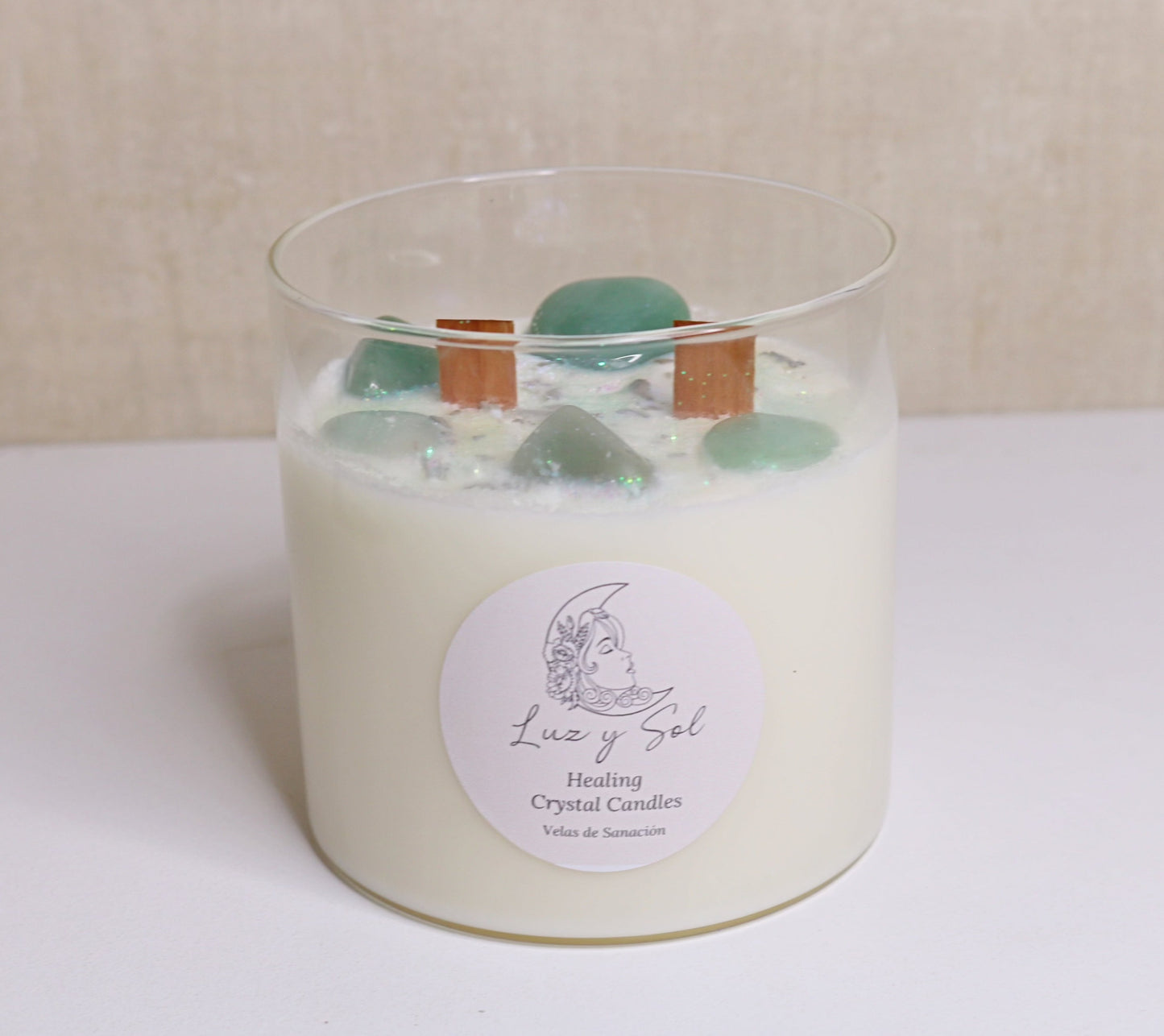 Strength Green Aventurine Crystal Candle