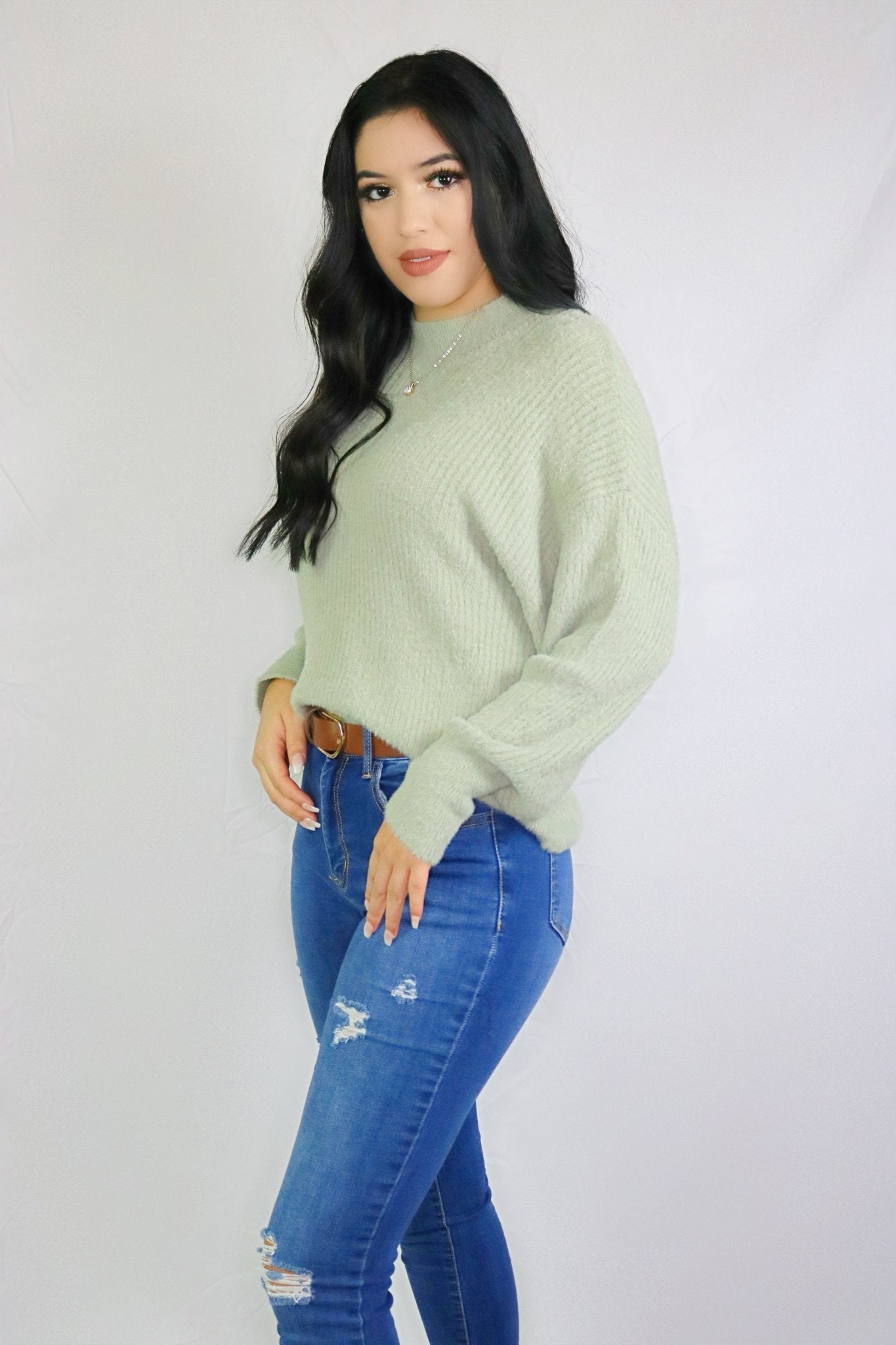 Cozy Fall Green Sweater - Luvina Boutique